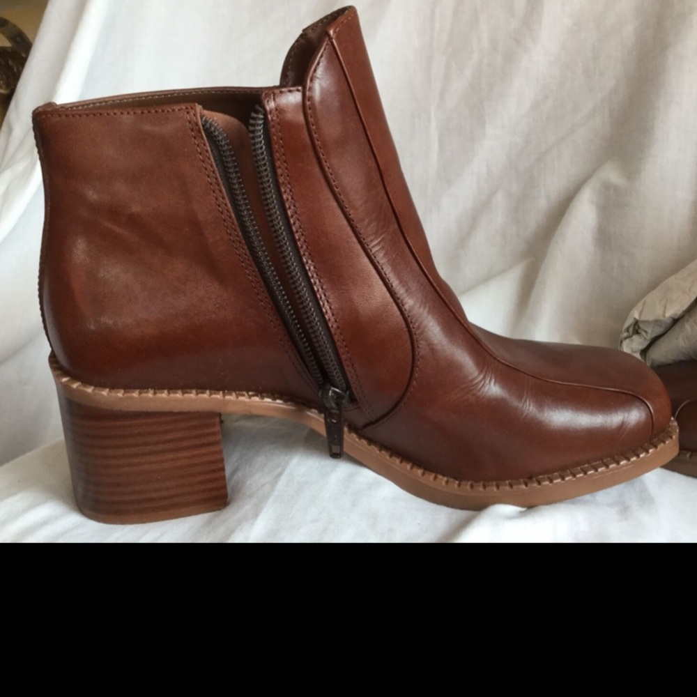 VNTG 90’s SQUARE Toe LEATHER Ankle BOOTS Booties Brazil~Chestnut 7M Never Worn! - Picture 11 of 12